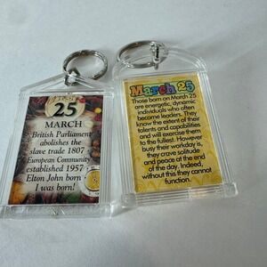 March 25 Birthday Keychain Millennium Clear Acrylic Collectible‎ Set of 2
